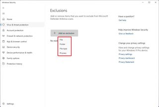 Microsoft Defender Antivirus select folder exclusions