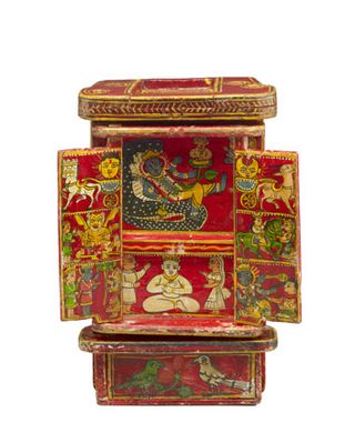 Painted wooden portable shrine decorated with scenes from the Hindu Epics