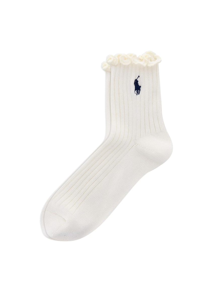 Polo Ralph Lauren Women's Lettuce Edge Ankle Sock, Ivory, Women's 4-10