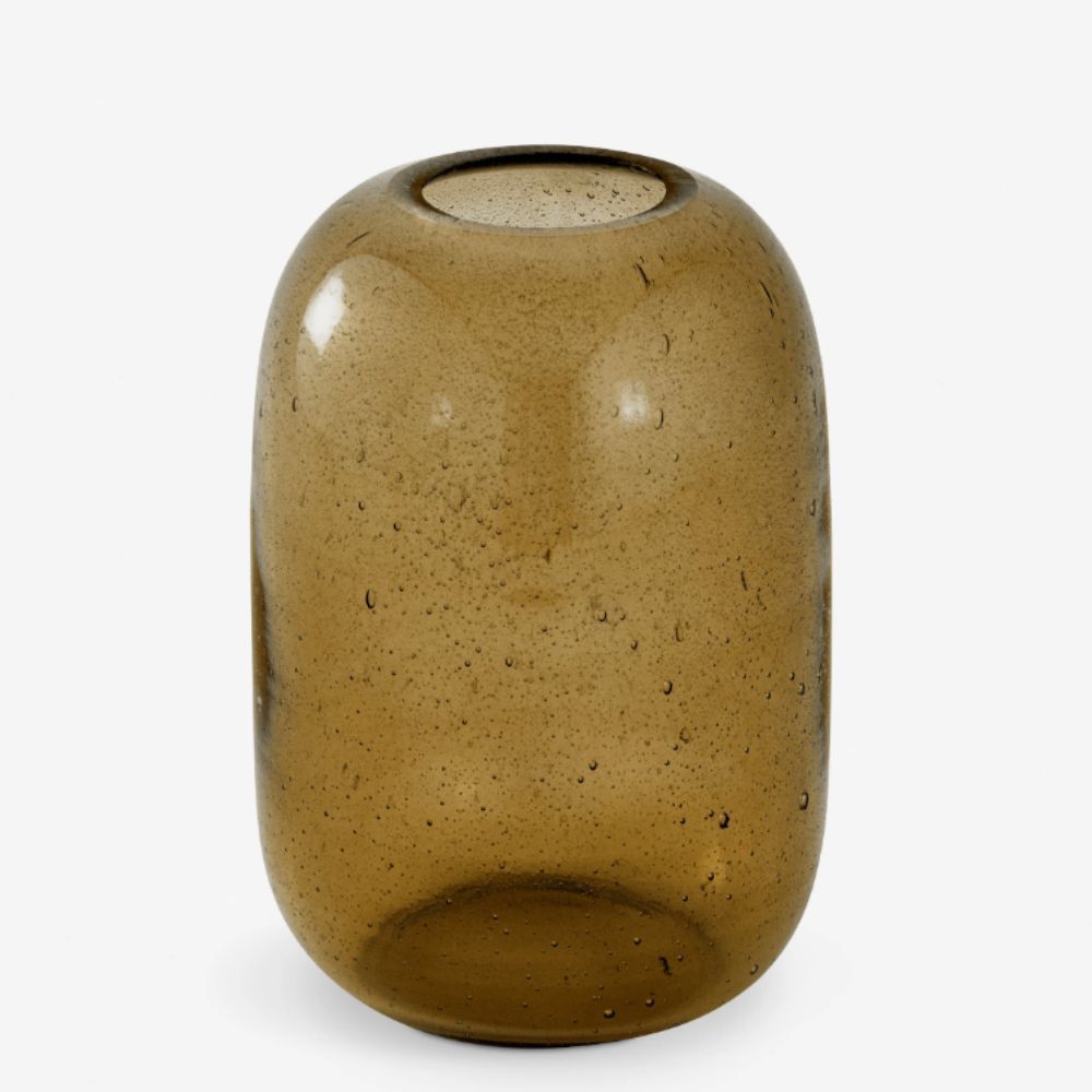 Brown bubble glass vintage style vase with curved shape