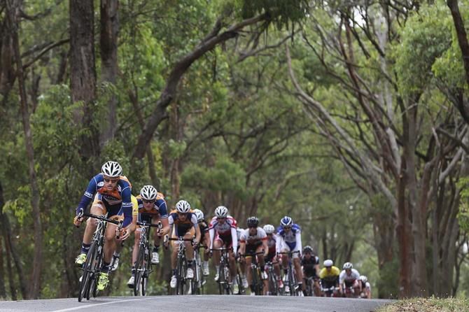 Brenton Jones leads the break on the descent.