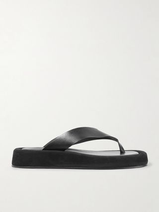 Ginza Leather and Suede Platform Flip Flops