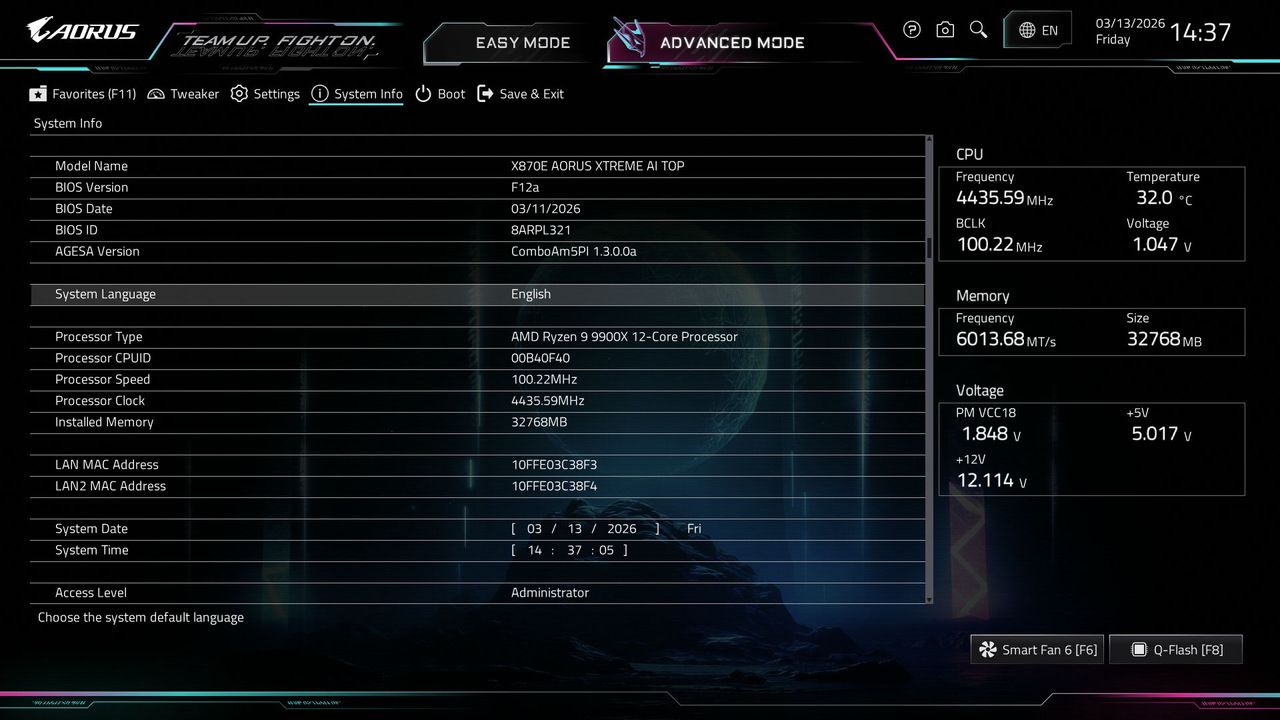 Gigabyte X870E Aorus Xtreme AI Top - BIOS