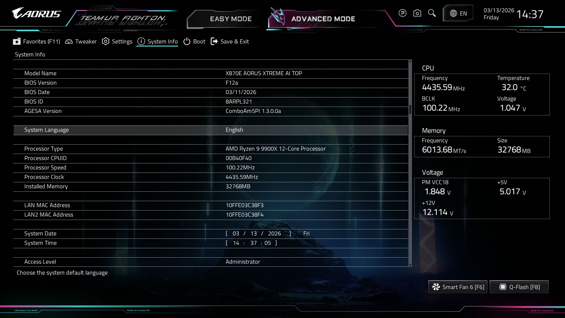 Gigabyte X870E Aorus Xtreme AI Top - BIOS