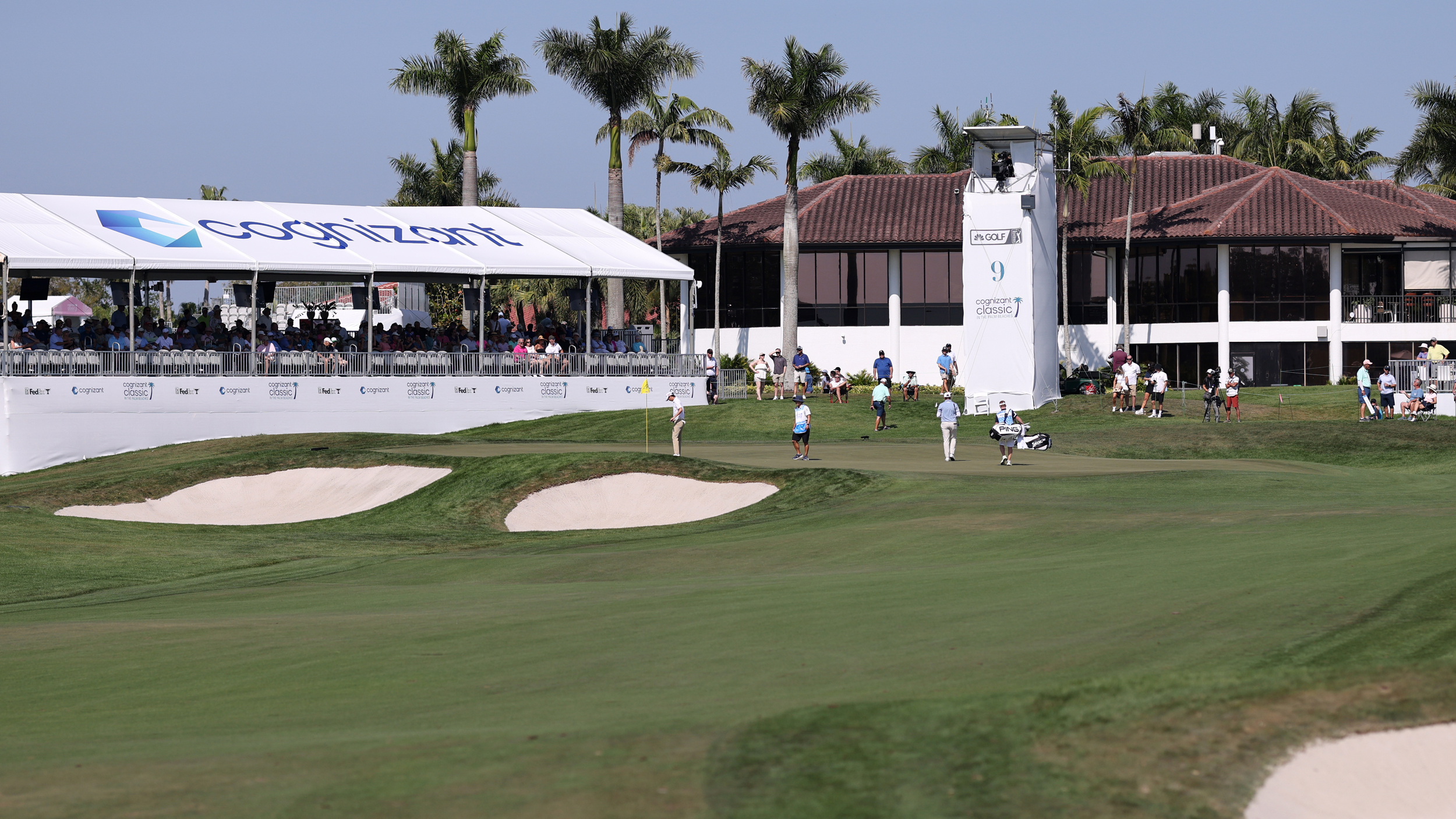 A fairway, green and grandstand seen at the Cognizant Classic