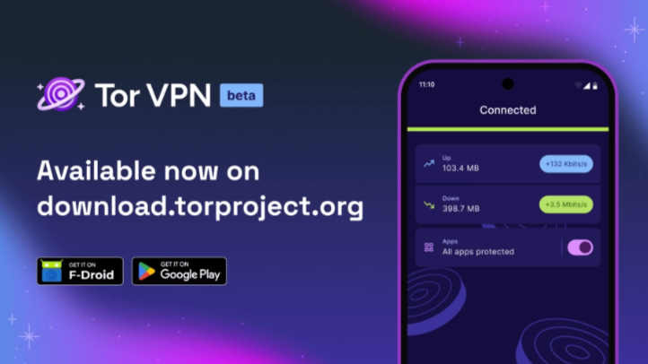 Tor VPN Beta app on Android phone, promo image