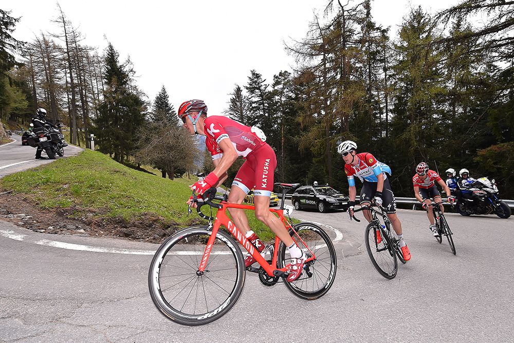 Pavel Kochetkov (Katusha) leads Bob Jungels at the Tour de Romandie.