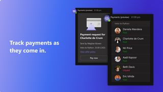 A mockup of the in-meeting payment request tracking feature of the Microsoft Teams Payments app