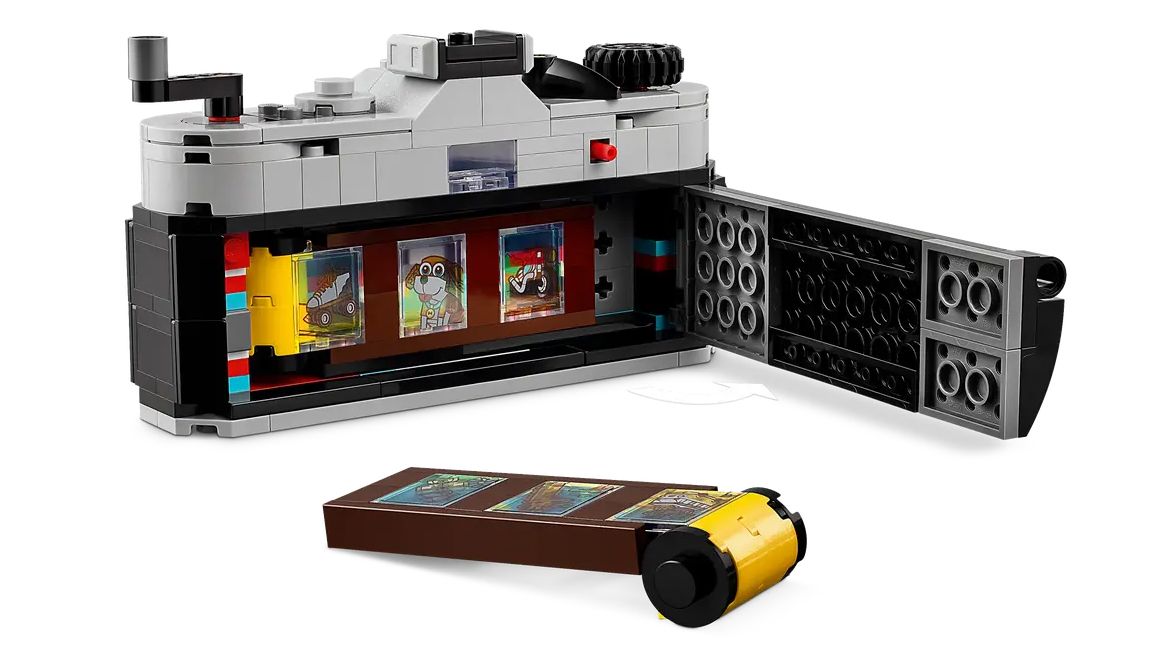Completed Lego Retro Camera on white background