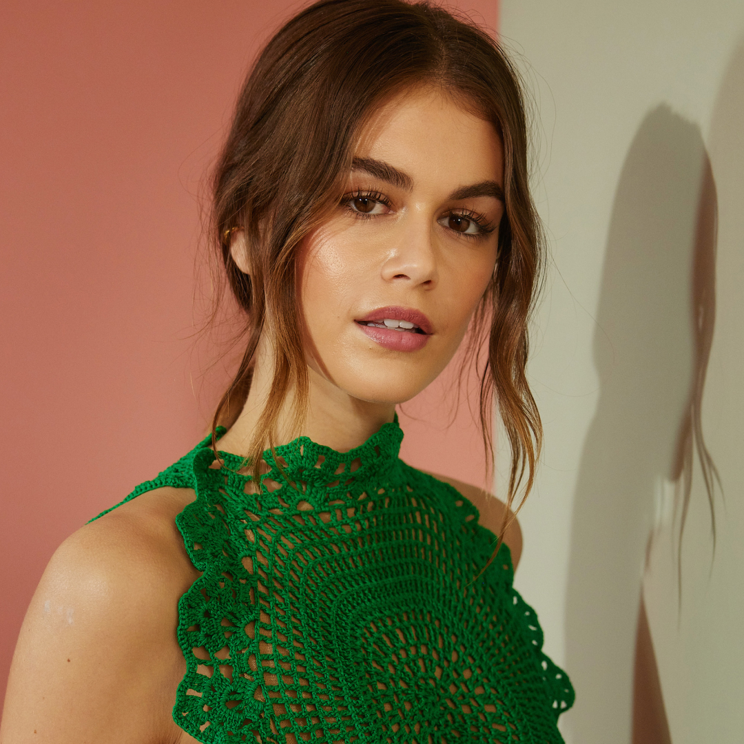 Kaia Gerber starred in Sarah Burton&#039;s first Givenchy campaign—she wore an intricate jewel top from Fall 2025