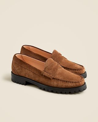 Winona Lug-Sole Penny Loafers in Suede