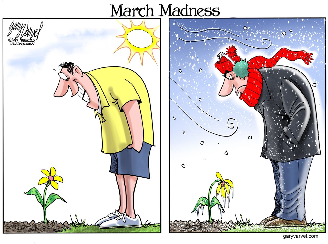 Editorial cartoon U.S. March madness spring winter weather changes northeast blizzard