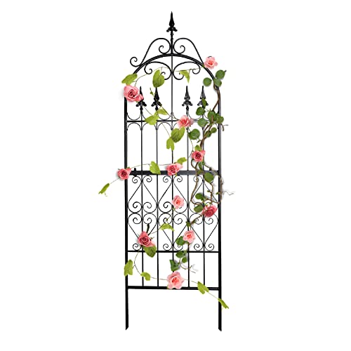 Scendor Garden Trellis for Climbing Plants, 70" H X 21.7" W Heavy Duty Metal Trellis, 6ft Rustproof Black Iron Vine Support Trellis With 9.2" Ground Stakes, Decorative Cupid Arrow Design Roses, Vines