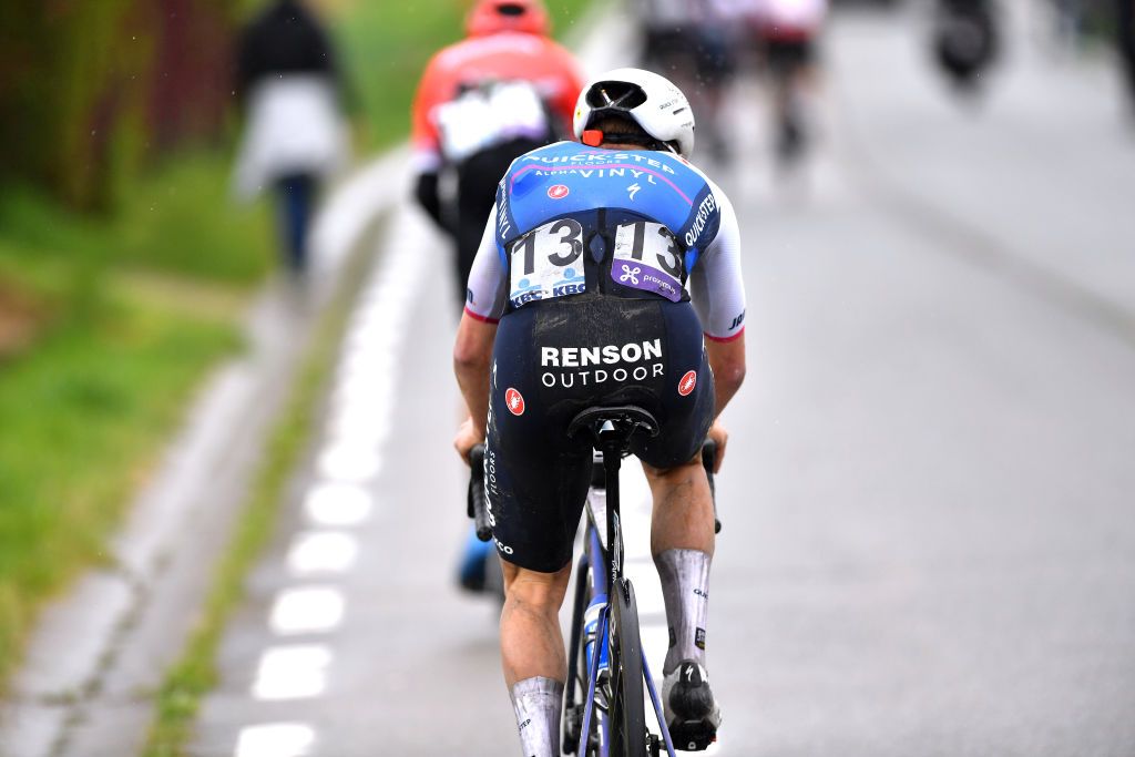 OVERIJSE BELGIUM APRIL 13 Warren Barguil of France and Team Arka Samsic and Remco Evenepoel of Belgium and Team QuickStep Alpha Vinyl compete in the breakaway during the 62nd De Brabantse Pijl La Flche Brabanonne 2022 Mens Elite a 2051km one day race from Leuven to Overijse BP22 on April 13 2022 in Overijse Belgium Photo by Luc ClaessenGetty Images