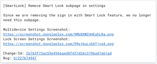 Remove Smart Lock Settings subpage Gerrit commit