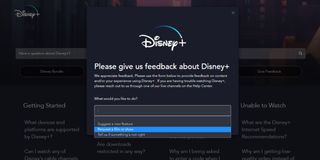 Disney+ Give Feeback menu