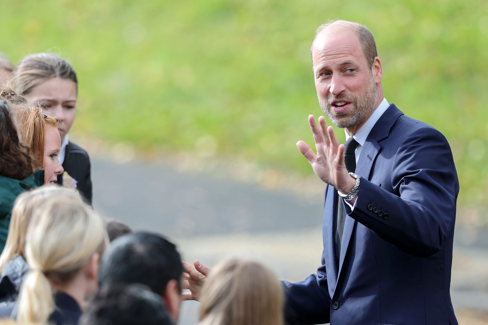 Prince William talking to fans in Aberfan, Wales