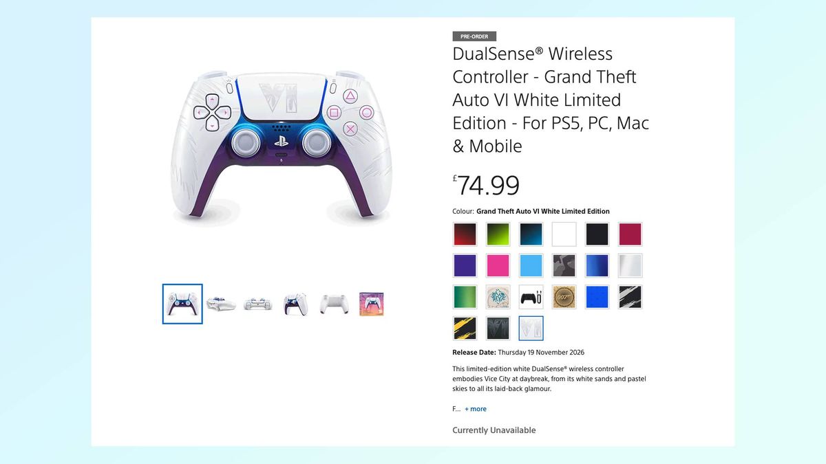 PlayStation Direct listing page showing the GTA 6 DualSense controller