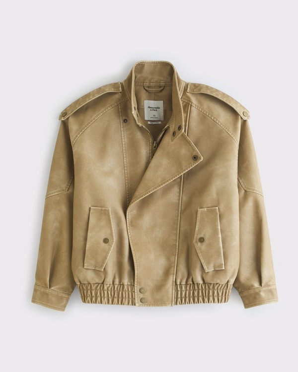 Relaxed Mockneck Vegan Leather Bomber Jacket