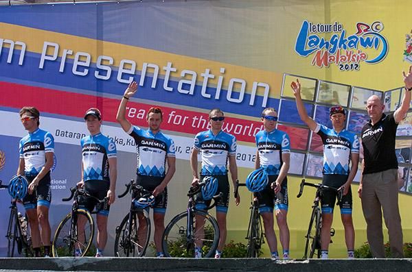 The team from Garmin Barracuda in Kuala Lumpur for the team's presentaions featuring former race winner, Tom Danielson, second from the right.