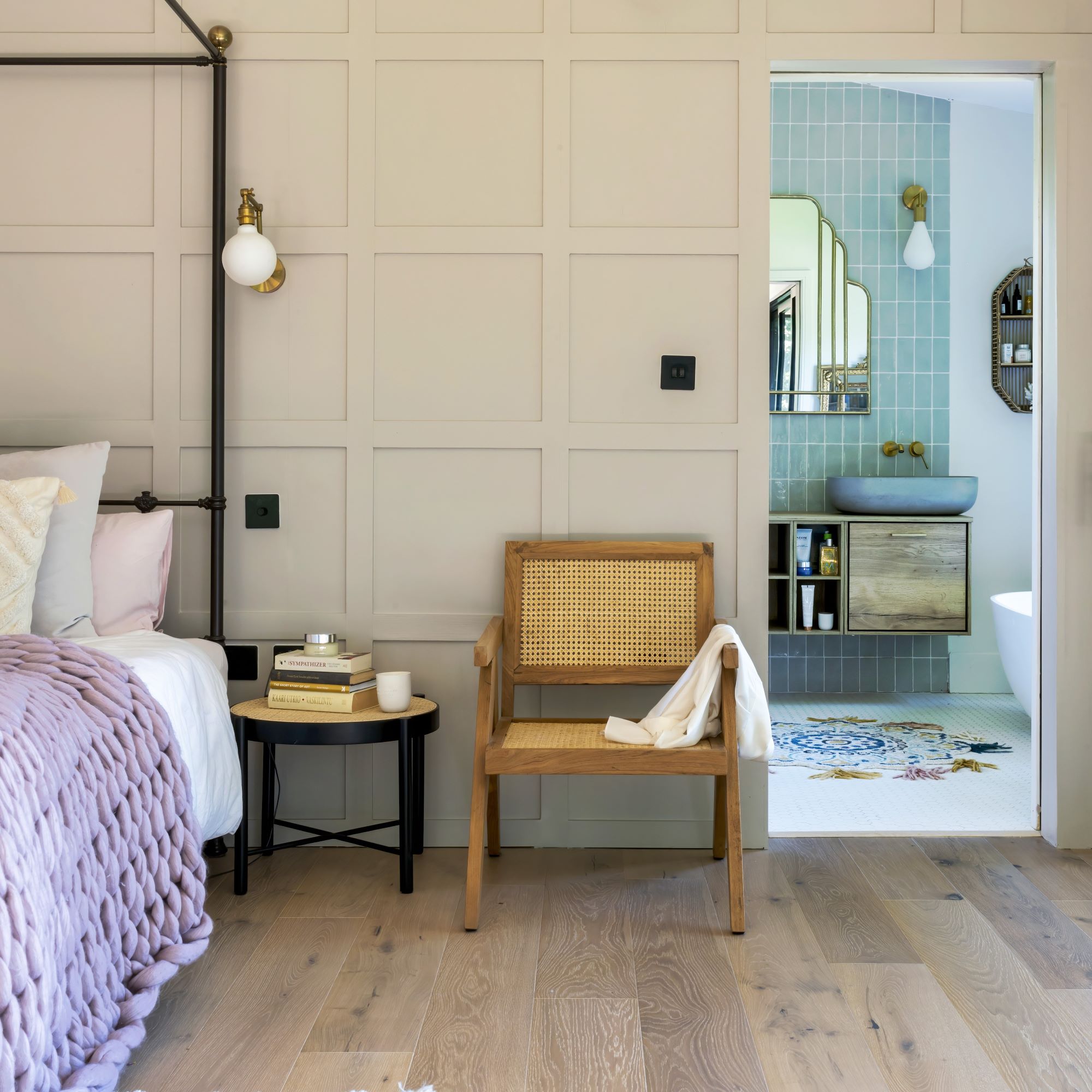 rattan chair in master bedroom