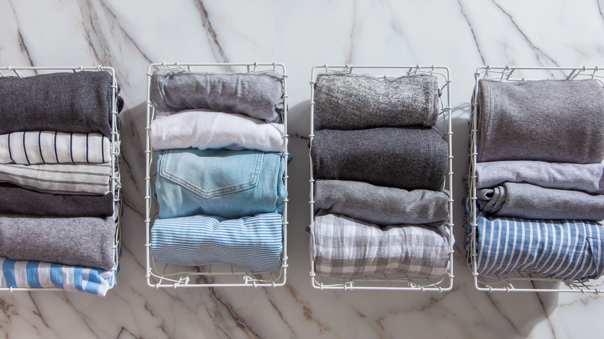 clothes folded in baskets - the KonMari method
