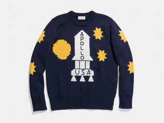 This "space intarsia" sweater by Coach features an Apollo rocket motif with asteroids and stars. ($695 at Coach.com)