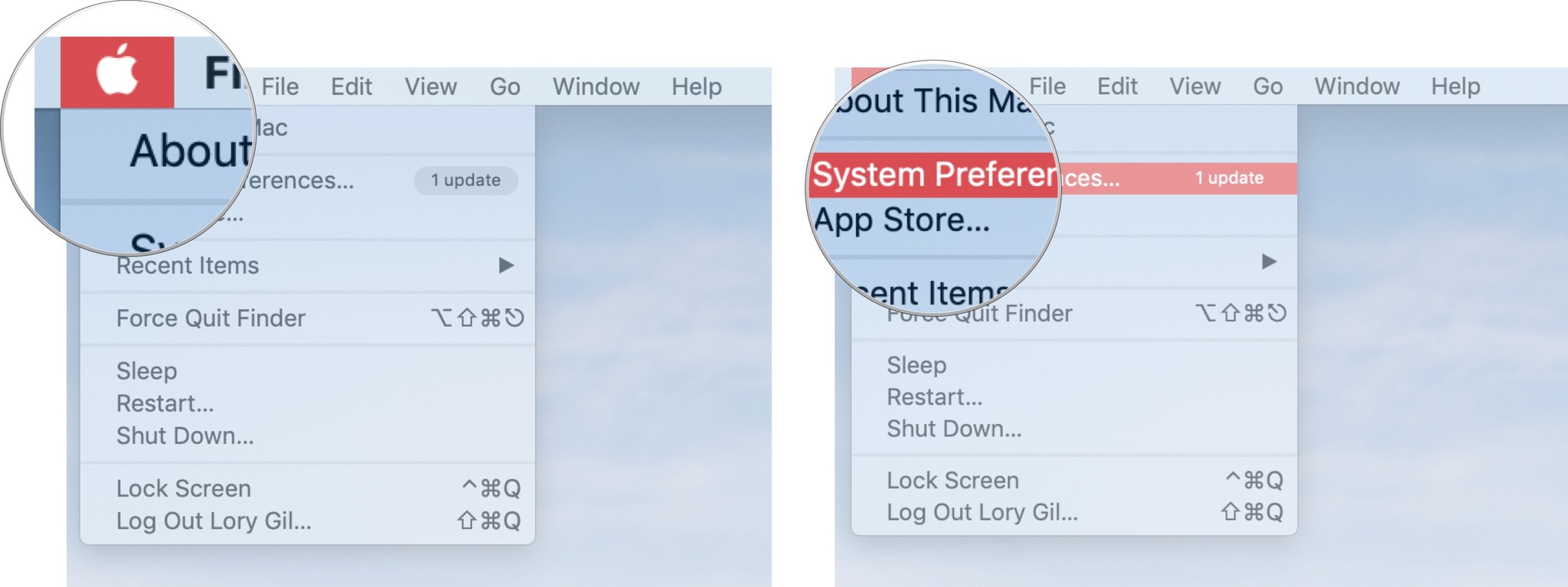 Aktualisieren der Software Ihres Mac: Klicken Sie auf das Apple-Symbol und dann auf Systemeinstellungen.