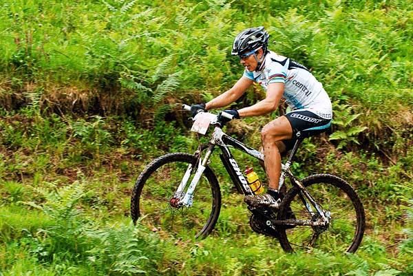 Sabine Spitz rides uphill