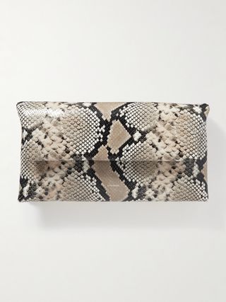 Origami Padded Snake-Effect Leather Clutch