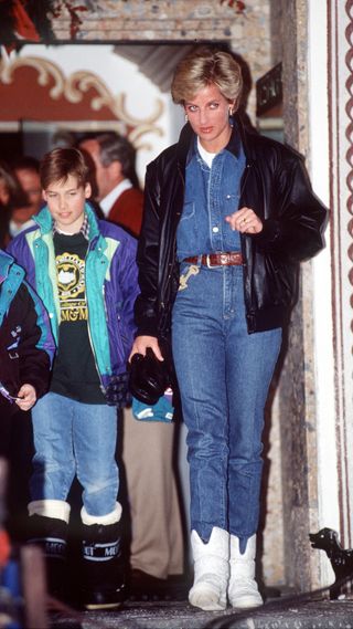 Princess Diana wearing double denim alongside her son, Prince Wiliam.