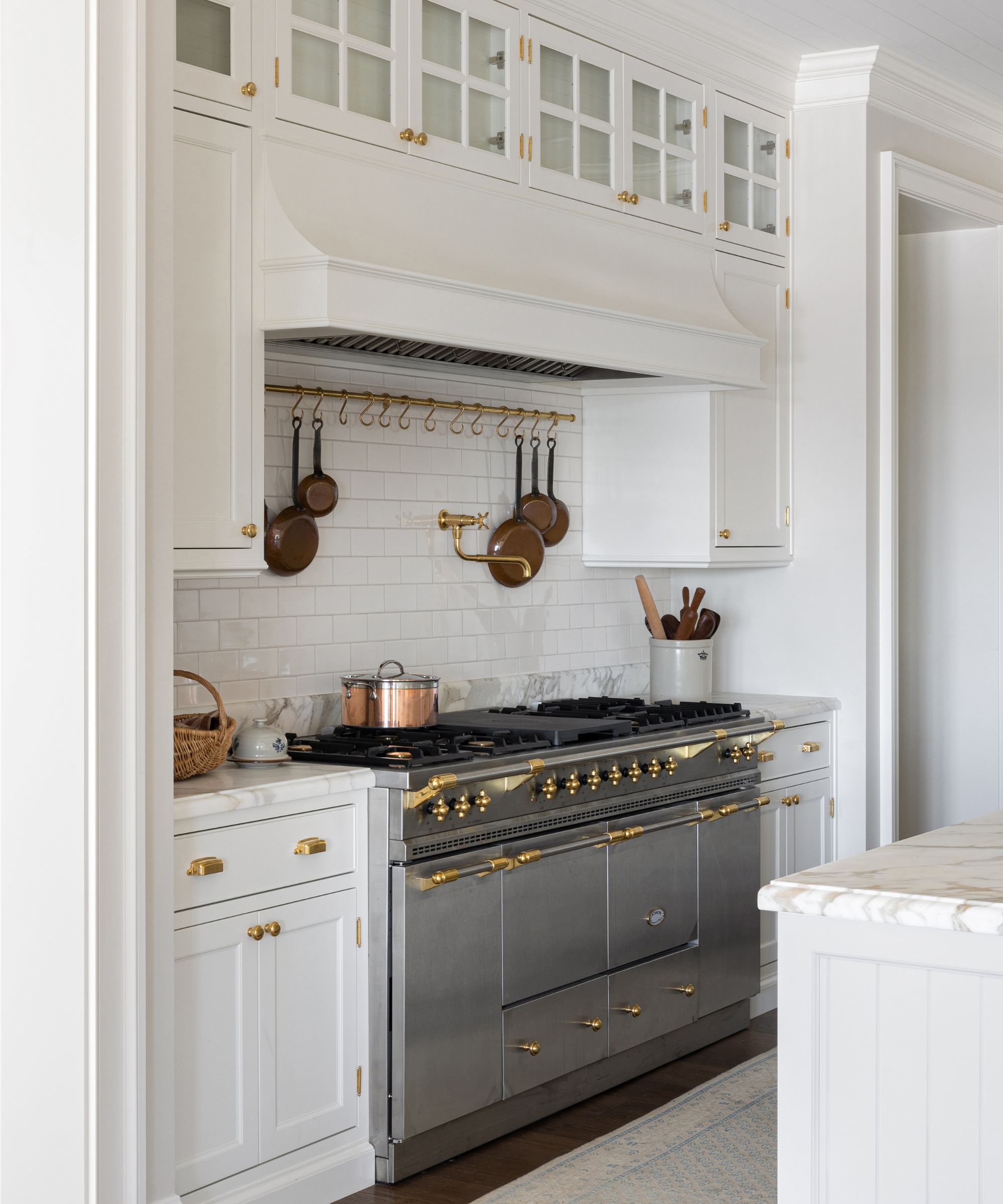 kitchen with white units gray range cooker