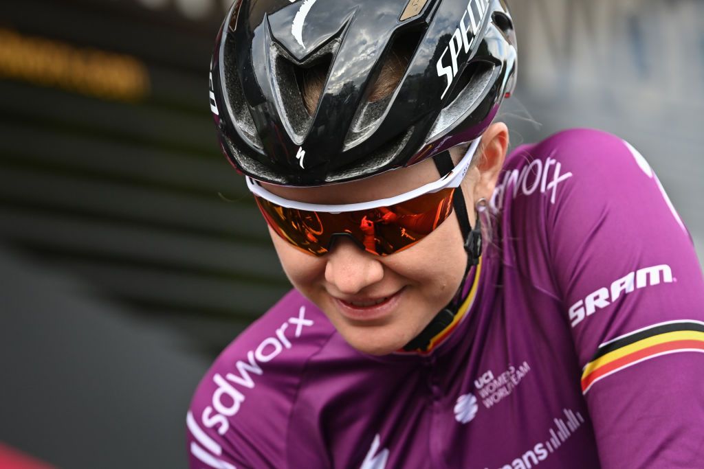 Belgian Jolien DHoore of Team SD Worx pictured during preparations ahead of the 118th edition of the ParisRoubaix one day cycling race from Compiegne near Paris to Roubaix Wednesday 29 September 2021 Due to the ongoing corona virus pandemic the 2020 edition was cancelled and the 2021 edition was postponed from spring to autumn For the first time there will be a womens race ParisRoubaix as well BELGA PHOTO DAVID STOCKMAN Photo by DAVID STOCKMANBELGA MAGAFP via Getty Images