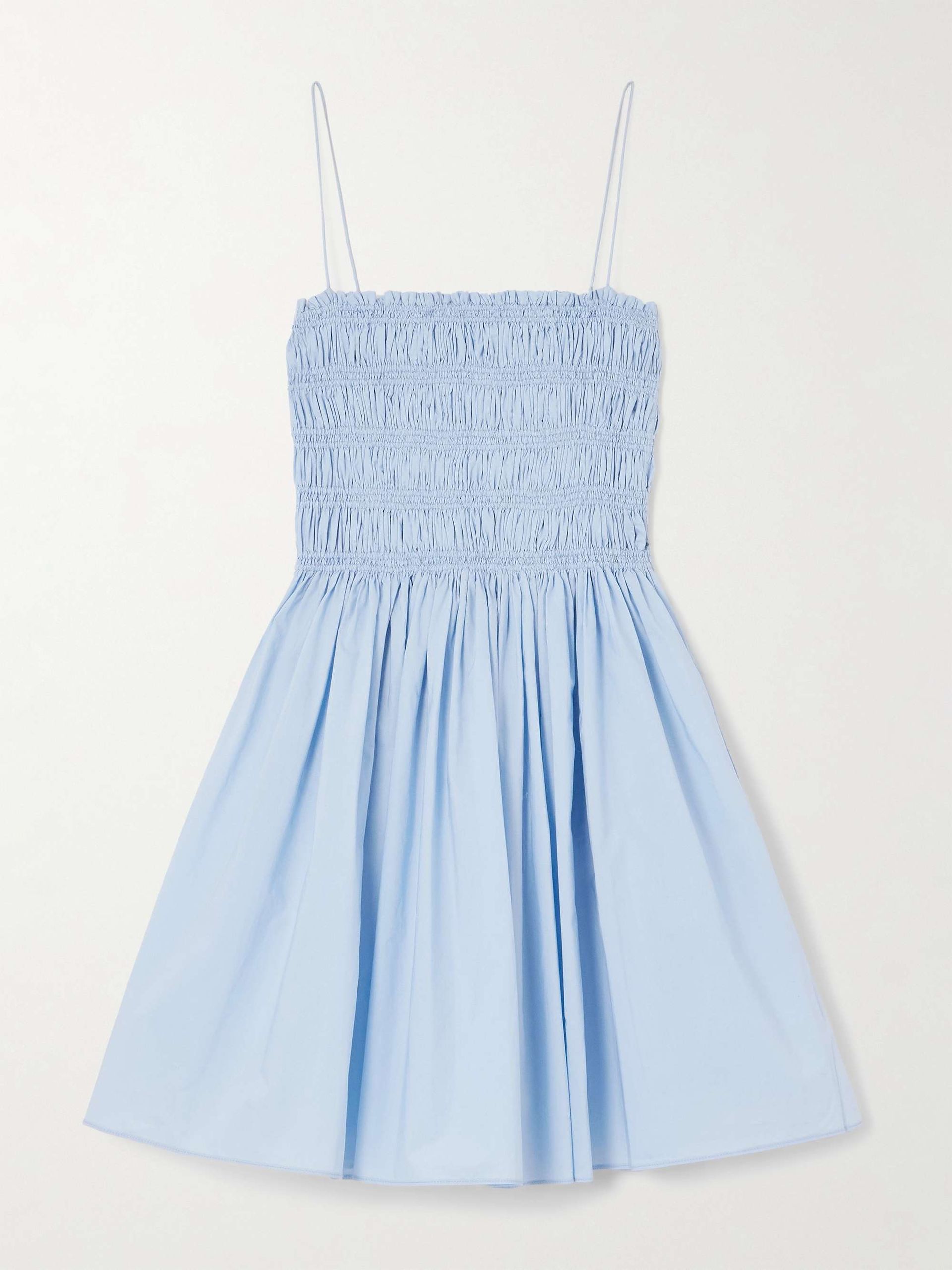 Shirred Organic Cotton-Poplin Mini Dress