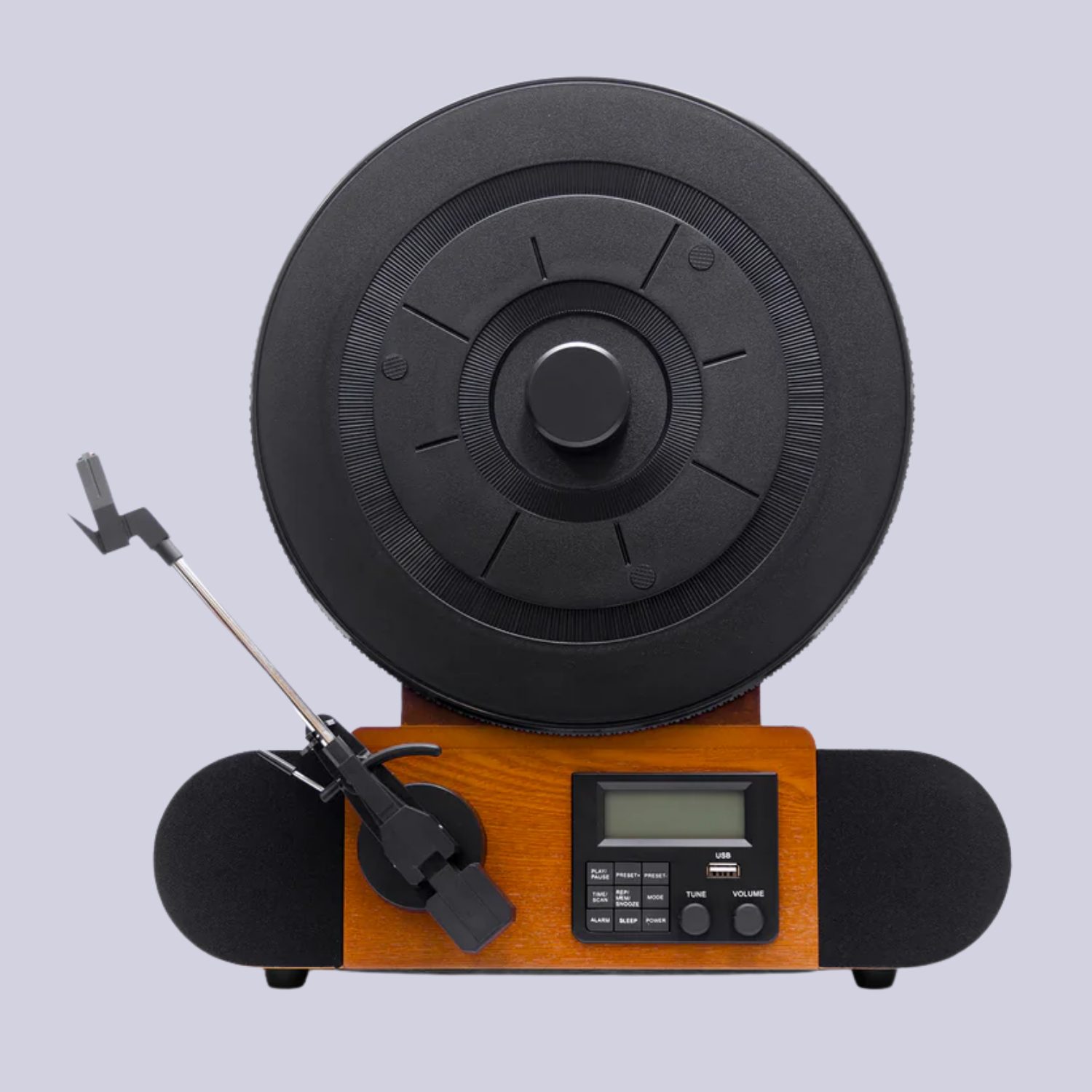 A vertical vinyl record player