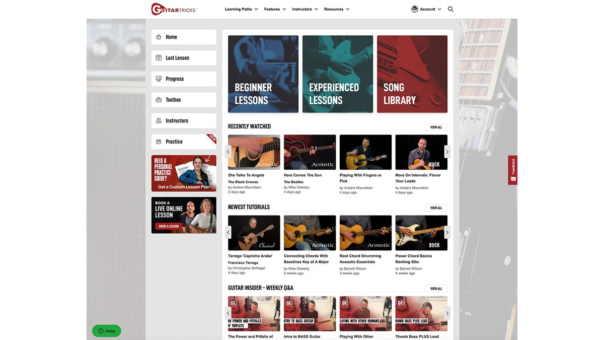 Guitar Tricks interface screen grabs