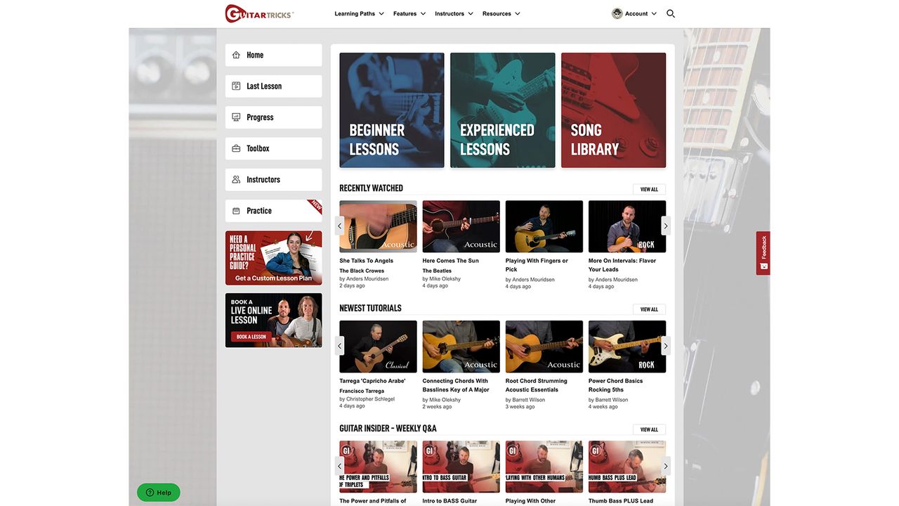 Guitar Tricks interface screen grabs