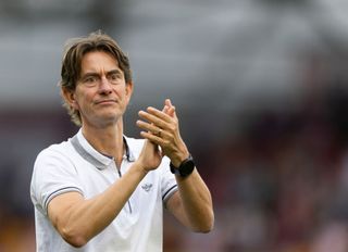 Brentford squad for 2024/25 BRENTFORD, ENGLAND - AUGUST 31: Brentford Manager Thomas Frank applauds the fans after the Premier League match between Brentford FC and Southampton FC at Gtech Community Stadium on August 31, 2024 in Brentford, England. (Photo by Ben Peters/MB Media/Getty Images)