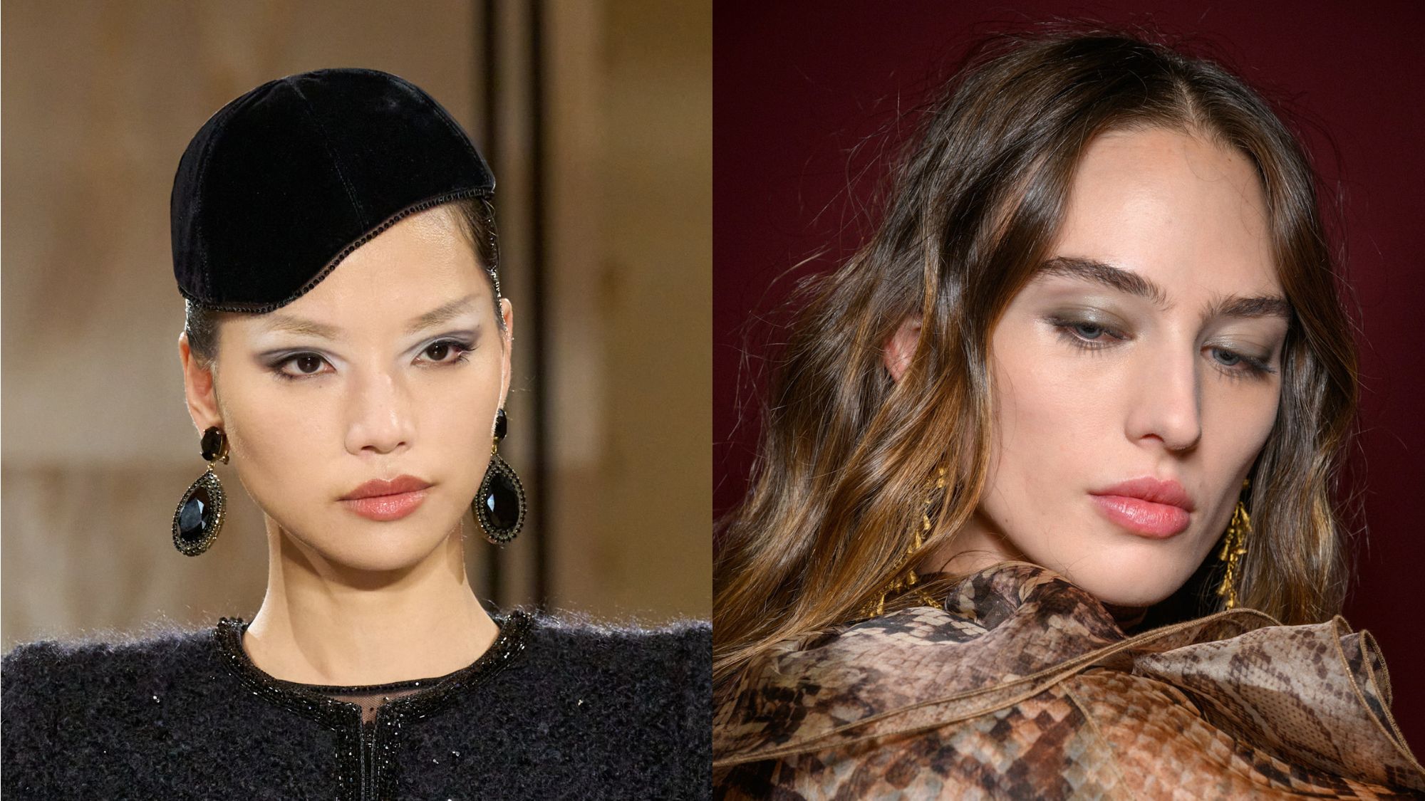 Two people wearing cool-toned makeup.