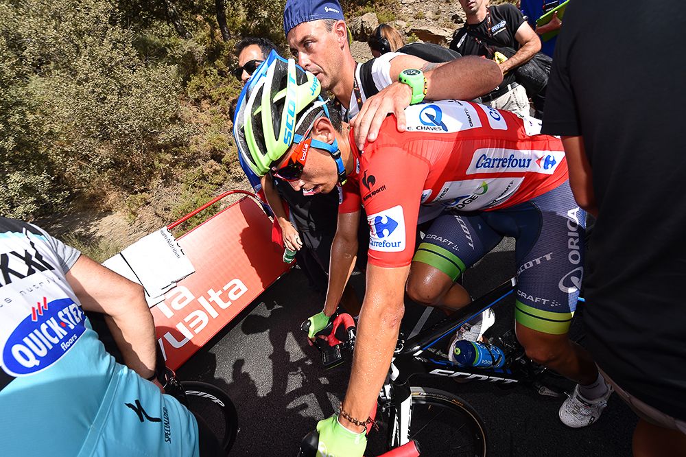 Esteban Chaves showing the stage 7 effort to keep the race lead.