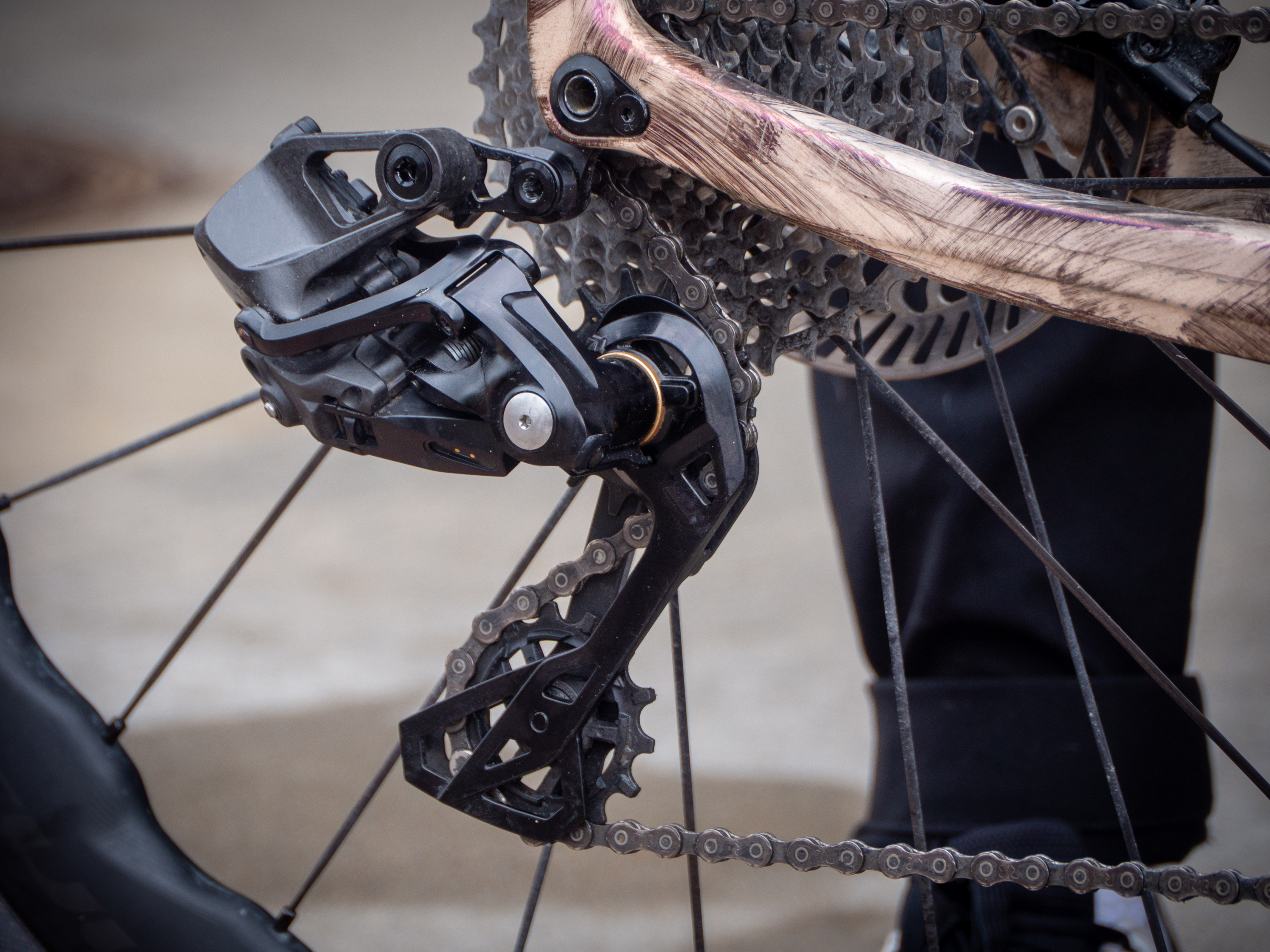 Close up images of a new Campagnolo gravel groupset at Unbound