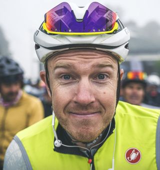 Rob Britton at the start line February 11 in Paipa for non-stop race at 2024 Transcordilleras