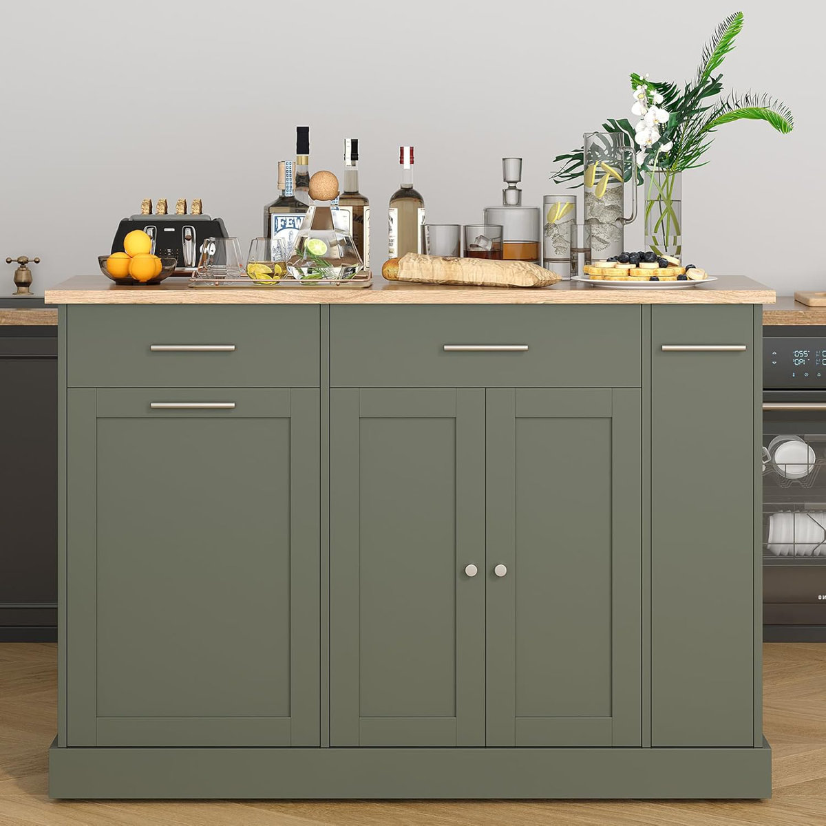 Red Barrel Studio&amp;reg; Kitchen Island on Wheels With Trash Can Storage, Portable Island Table for Kitchen &amp;amp; Reviews | Wayfair