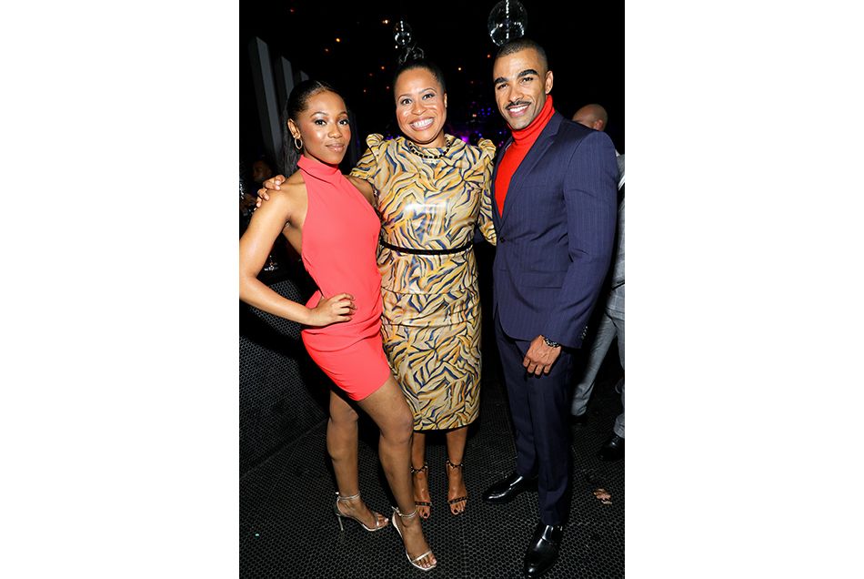 (From l.): Hailey Kilgore, Courtney A. Kemp and Toby Sandeman at Starz&rsquo;s season two premiere afterparty for Power Book II: Ghost at Le Bain in New York.