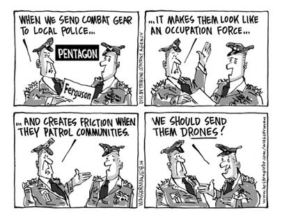 Editorial cartoon Ferguson militarization