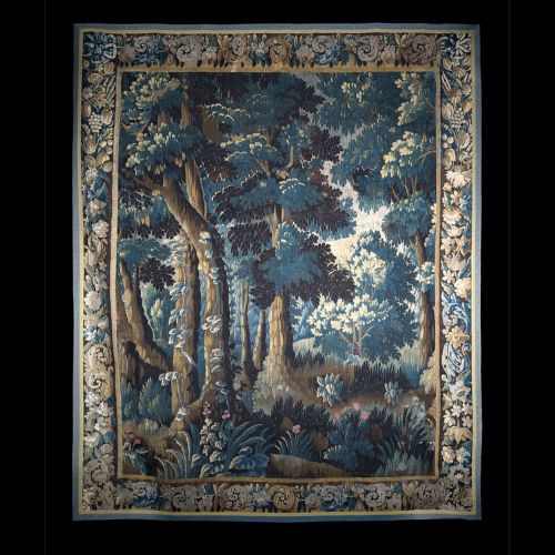 Blue tapestry on black background
