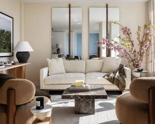 living room with rectangular coffee table and soft furnishings