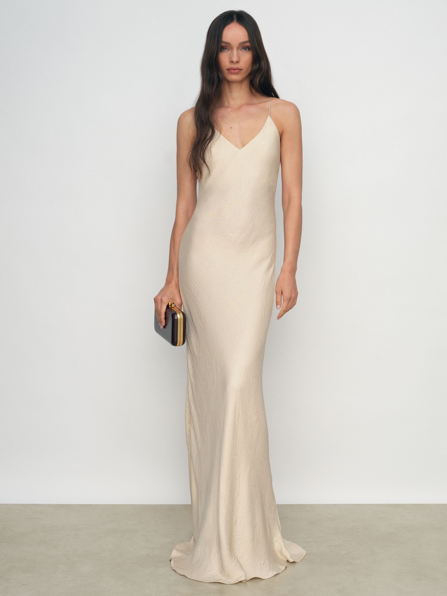 Jacquard Maxi Slip Dress in Champagne Neutral - Size 4