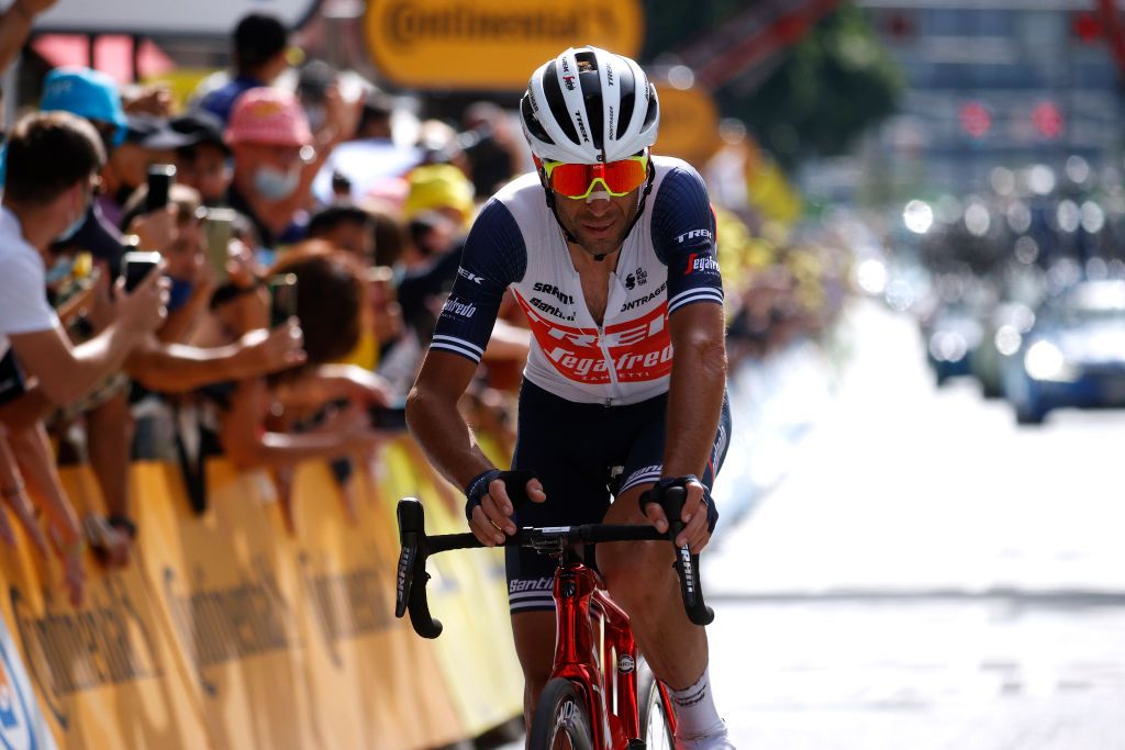 ANDORRELAVIEILLE ANDORRA JULY 11 Vincenzo Nibali of Italy and Team Trek Segafredo at arrival during the 108th Tour de France 2021 Stage 15 a 1913km stage from Cret to AndorrelaVieille LeTour TDF2021 on July 11 2021 in AndorrelaVieille Andorra Photo by Chris GraythenGetty Images