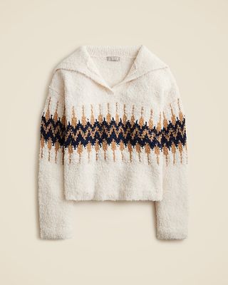 Fair Isle Johnny-Collar Sweater in Bouclé Yarn